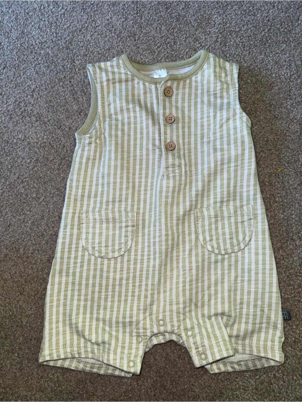 Sleeveless Striped Green Baby Romper with Front Buttons